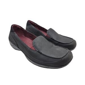 Merrell Women Namak Moc Slip on Loafer Shoes Black Leather Size US 10 Comfort